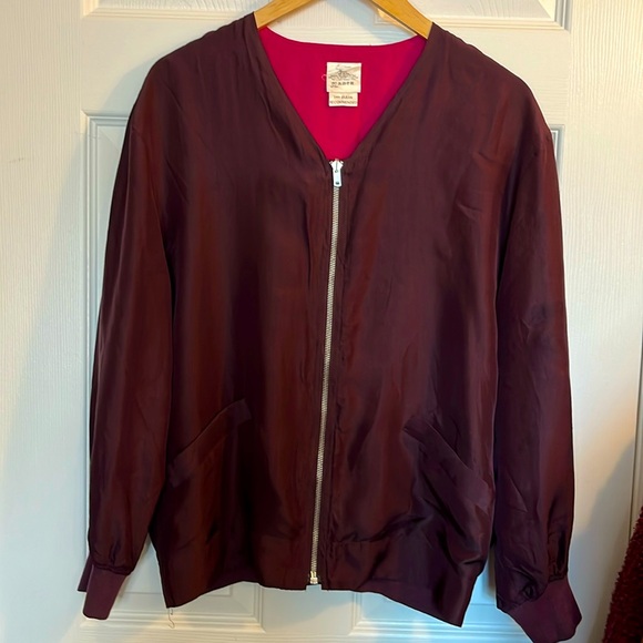 💯 Silk Bomber Jacket Plum reversible women possibly L or XL - Picture 1 of 7